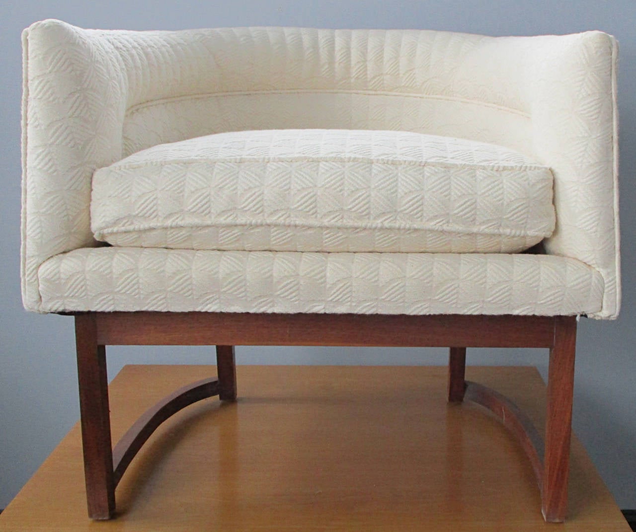Upholstered Tub Chair on Walnut Base For Sale 3
