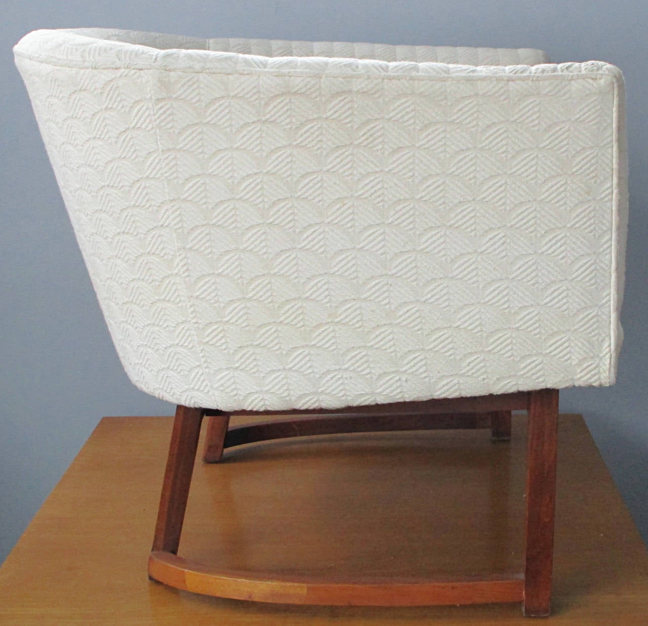 Upholstered Tub Chair on Walnut Base For Sale 1