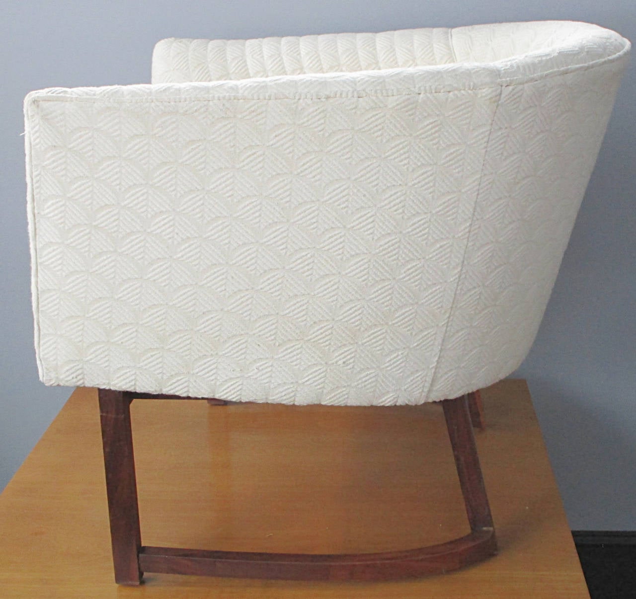 Mid-20th Century Upholstered Tub Chair on Walnut Base For Sale