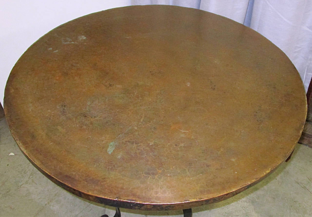 Hammered Copper and Forged Steel Occasional Table In Excellent Condition In Hudson, NY