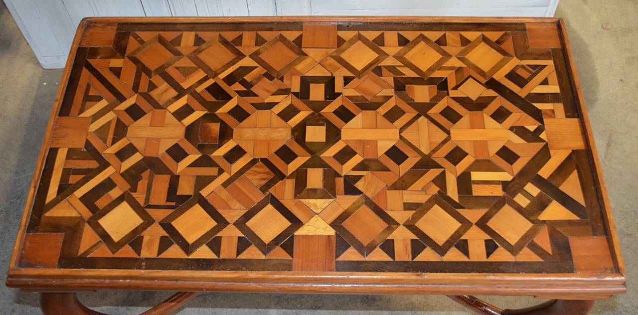 19th Century American Folk Art Parquetry Occasional Table For Sale