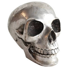 Nickel over Brass Skull Sculpture with Hinged Mandible