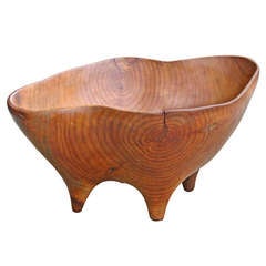 Studio Craft Carved Wooden Biomorphic Footed Bowl