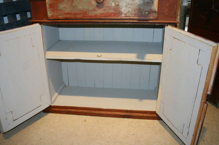 20th Century Painted Step Back Glass Door Hutch