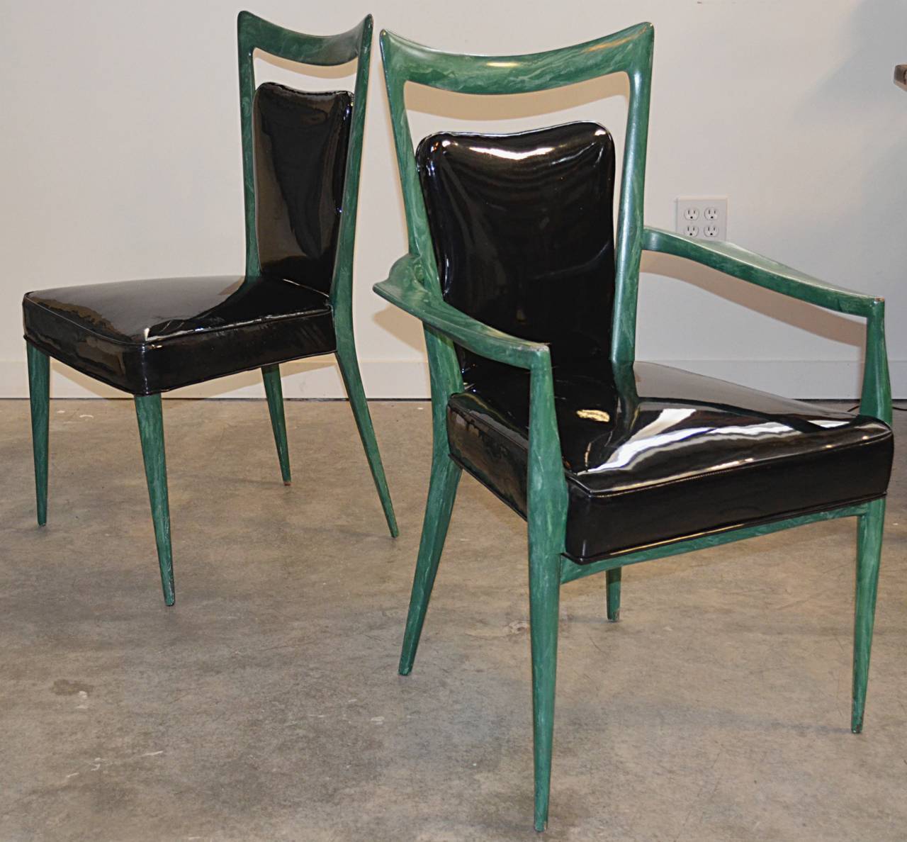 Set of Eight Melchiorre Bega Faux Malachite Dining Chairs