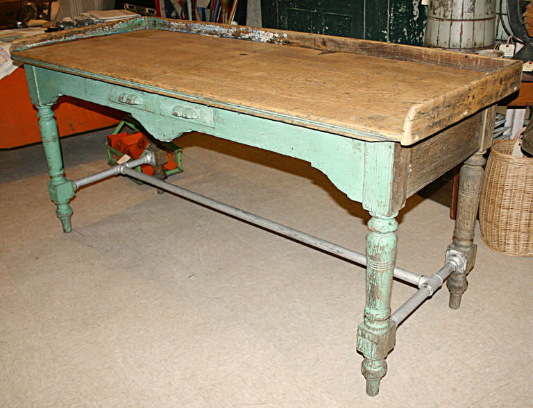 From the Stephanie Lloyd Collection. Henry's make-do work table. Started life out in the early 20th century as a nice country hall table. Some where along it's life, during the mid 20th century, Henry converted it to his work bench and added the