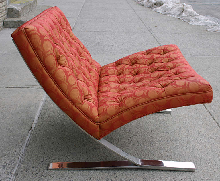 Pair Chrome Cantilever Lounge Chairs