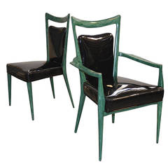 Set of Eight Melchiorre Bega Faux Malachite Dining Chairs