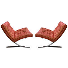 Vintage Pair Chrome Cantilever Lounge Chairs