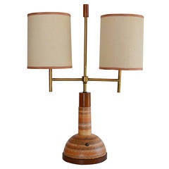 Ceramic and Walnut Two Light Table Lamp