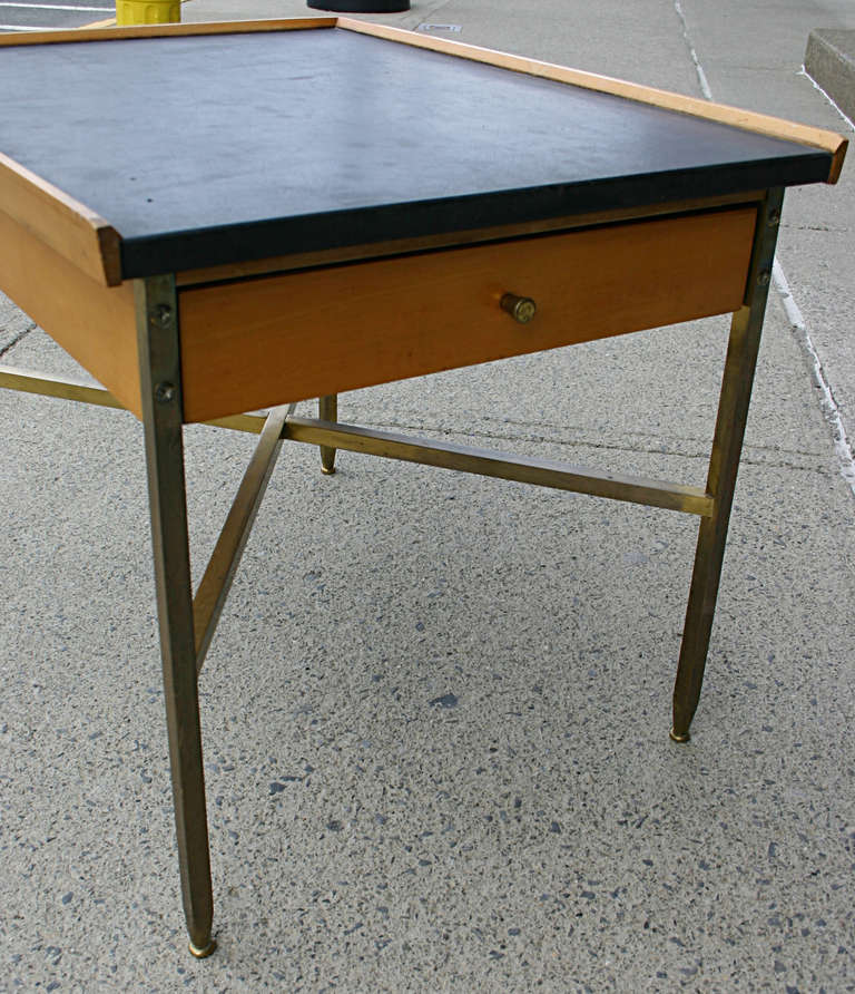 Leather Top Wood and Brass Occasional Table For Sale 1