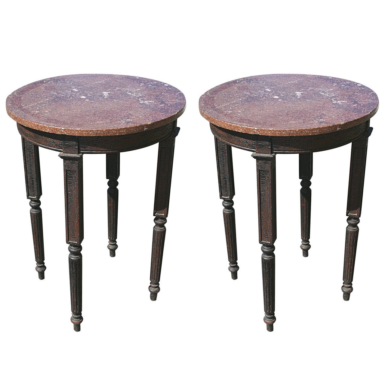Pair of Marble Top Tall Tables For Sale