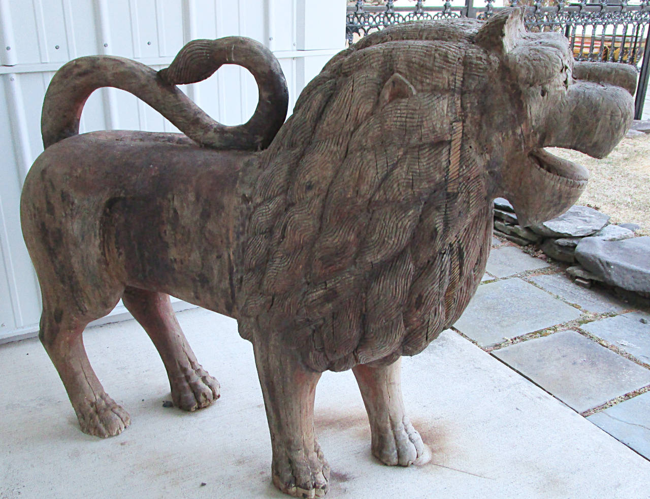 Indian Early Pair of Carved Regal Lions