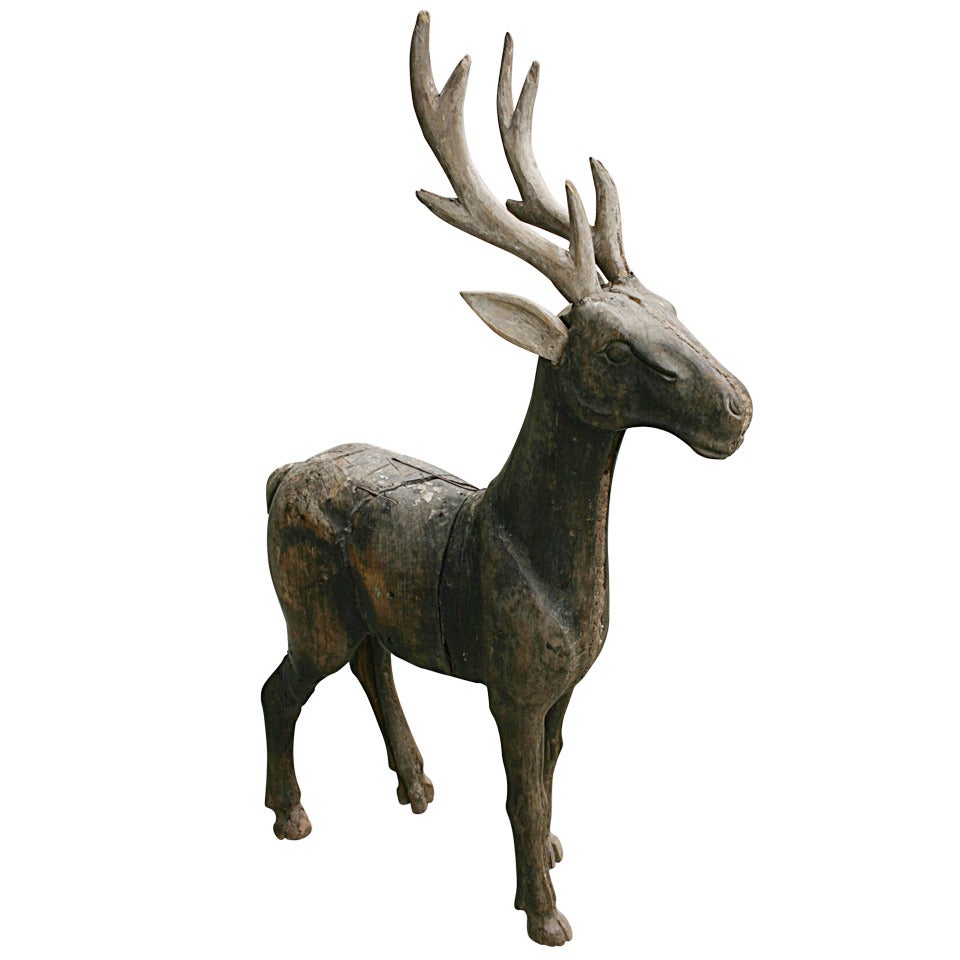 19th Century Wooden Deer Papier-mache Mold