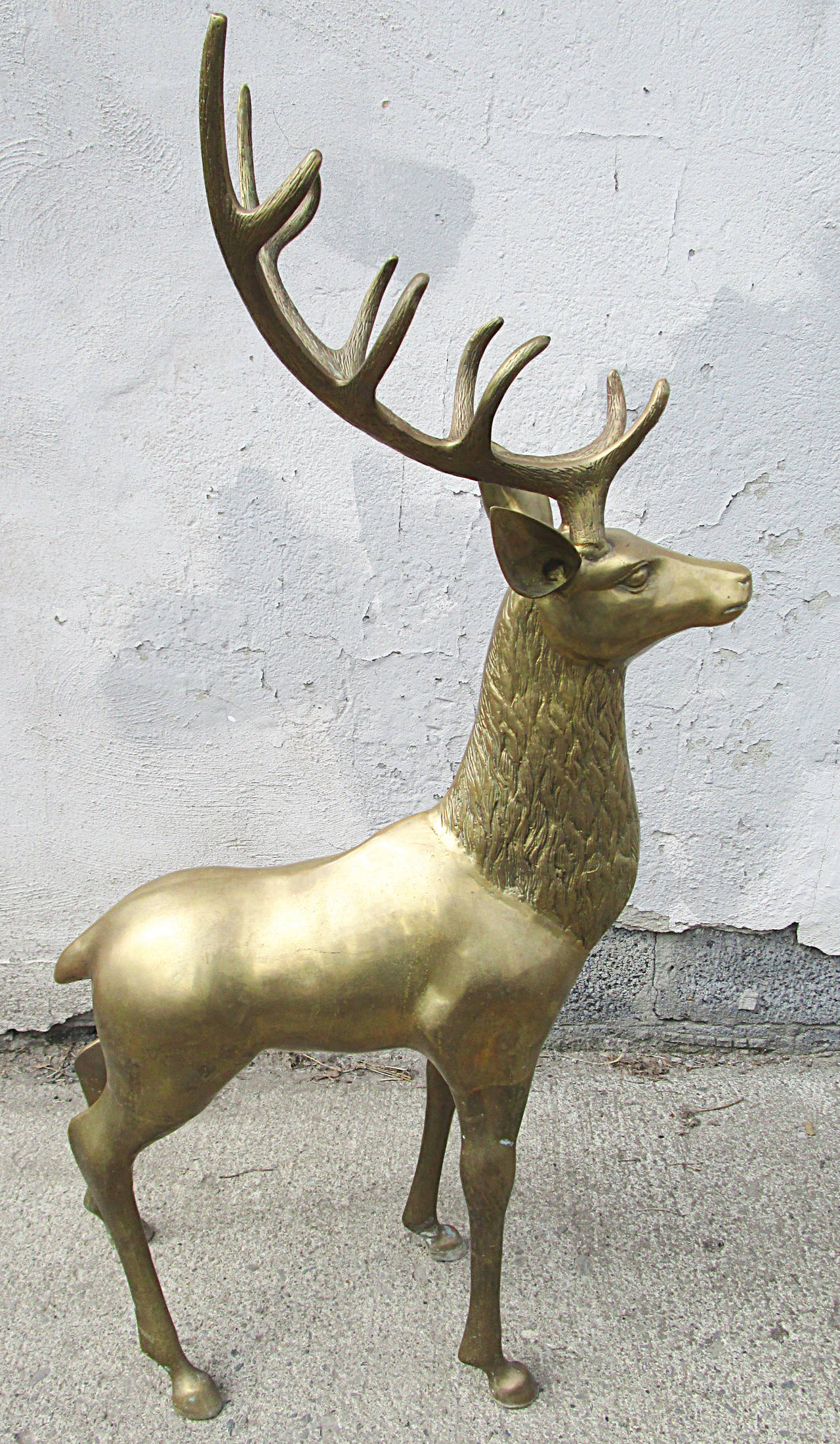 Large Brass Bull Elk / Deer and Doe Sculpture 1
