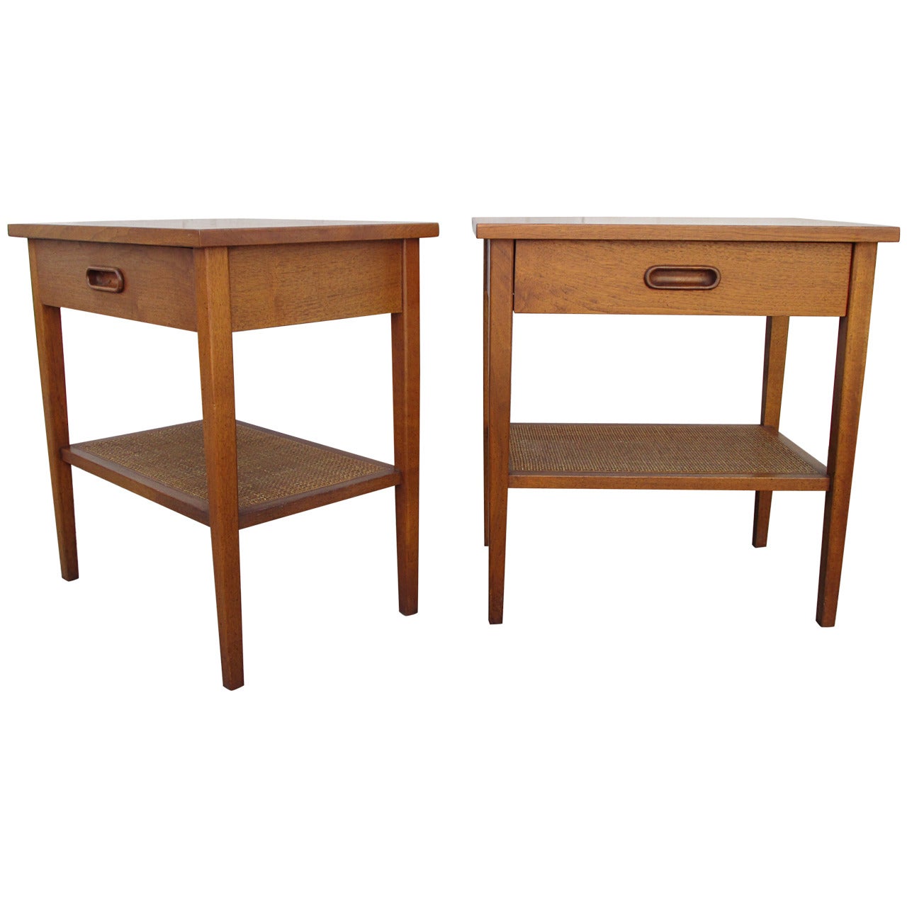 Pair of Walnut and Cane Side Tables