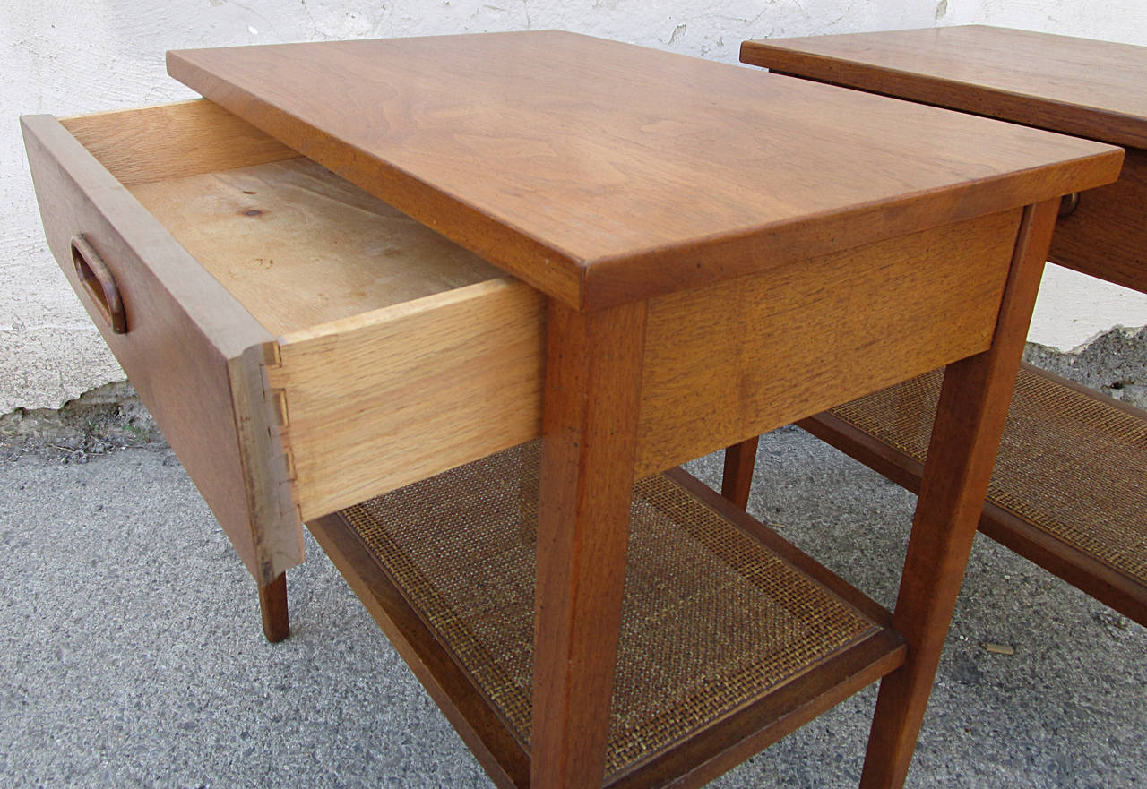 Pair of Walnut and Cane Side Tables 4