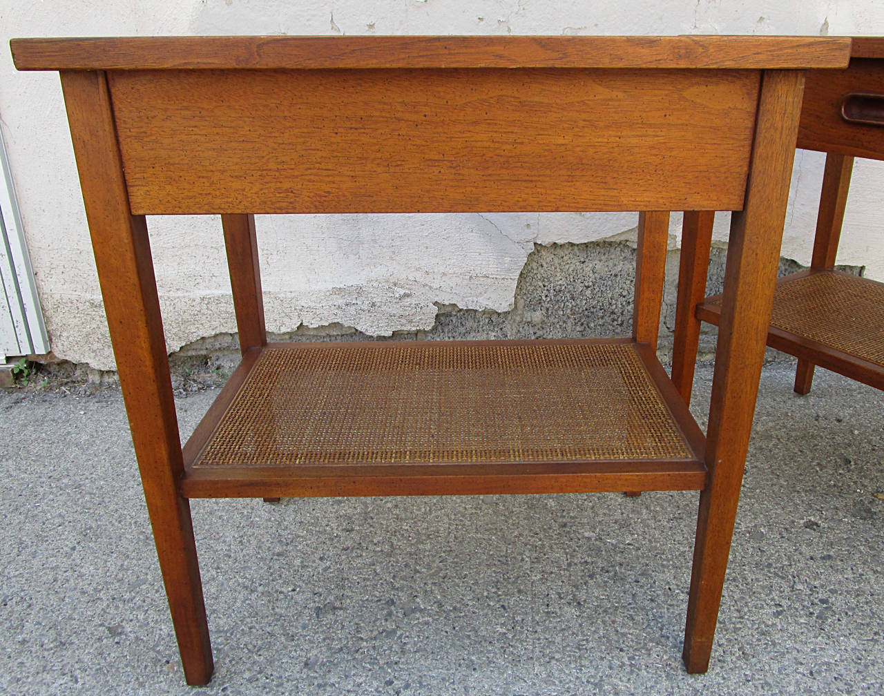 Pair of Walnut and Cane Side Tables 2