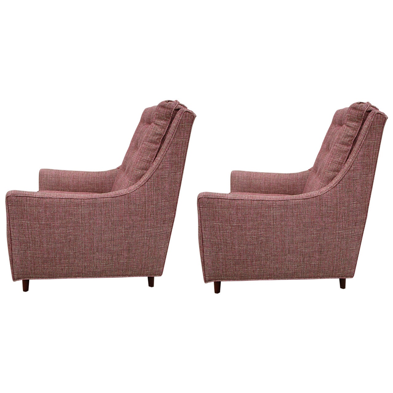 Pair of High Back Lounge Chairs with Ottoman