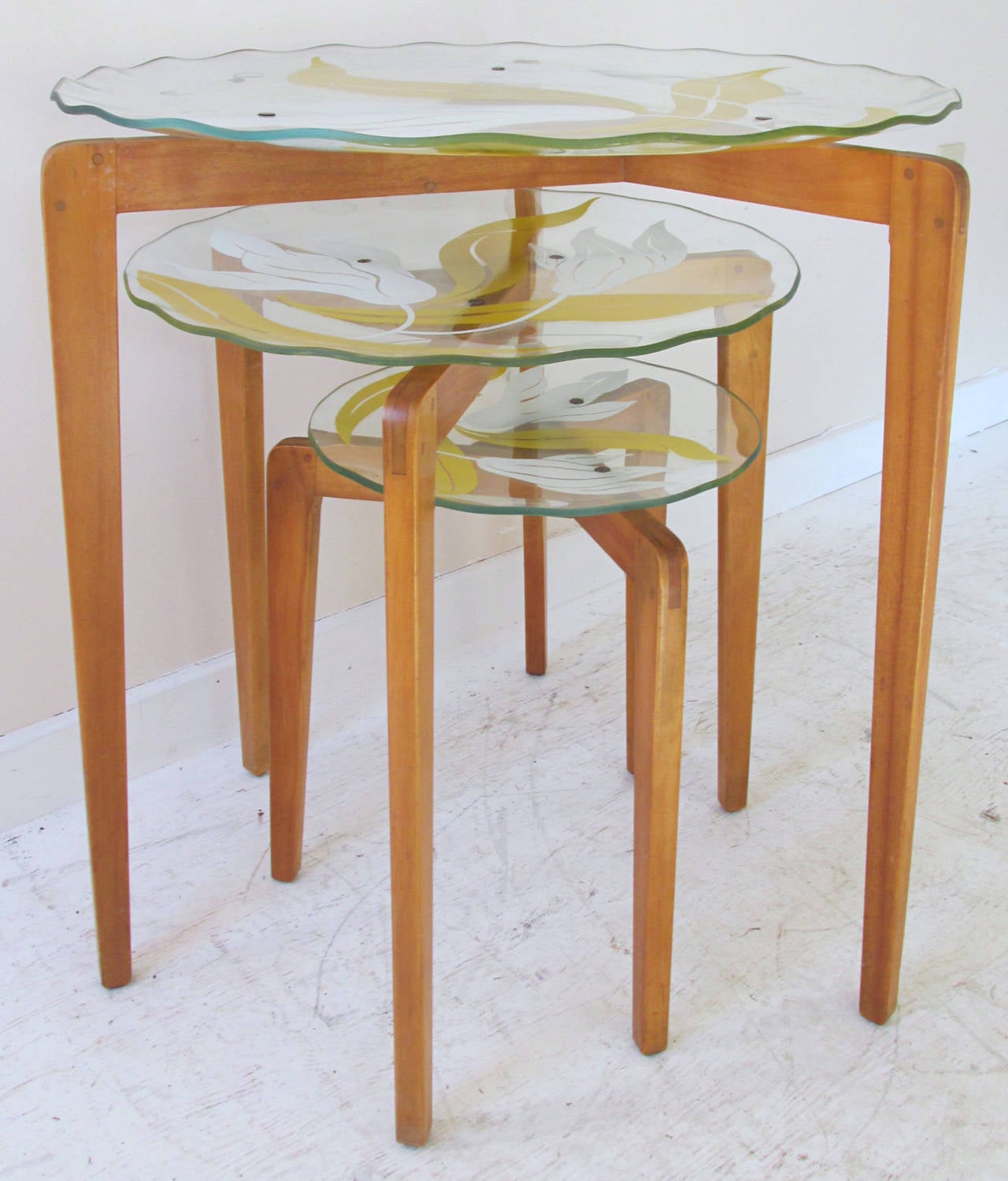 Mid-Century Modern Glass Top Nesting Tables For Sale