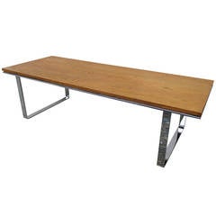 Flat Bar Chrome and Oak Coffee Table