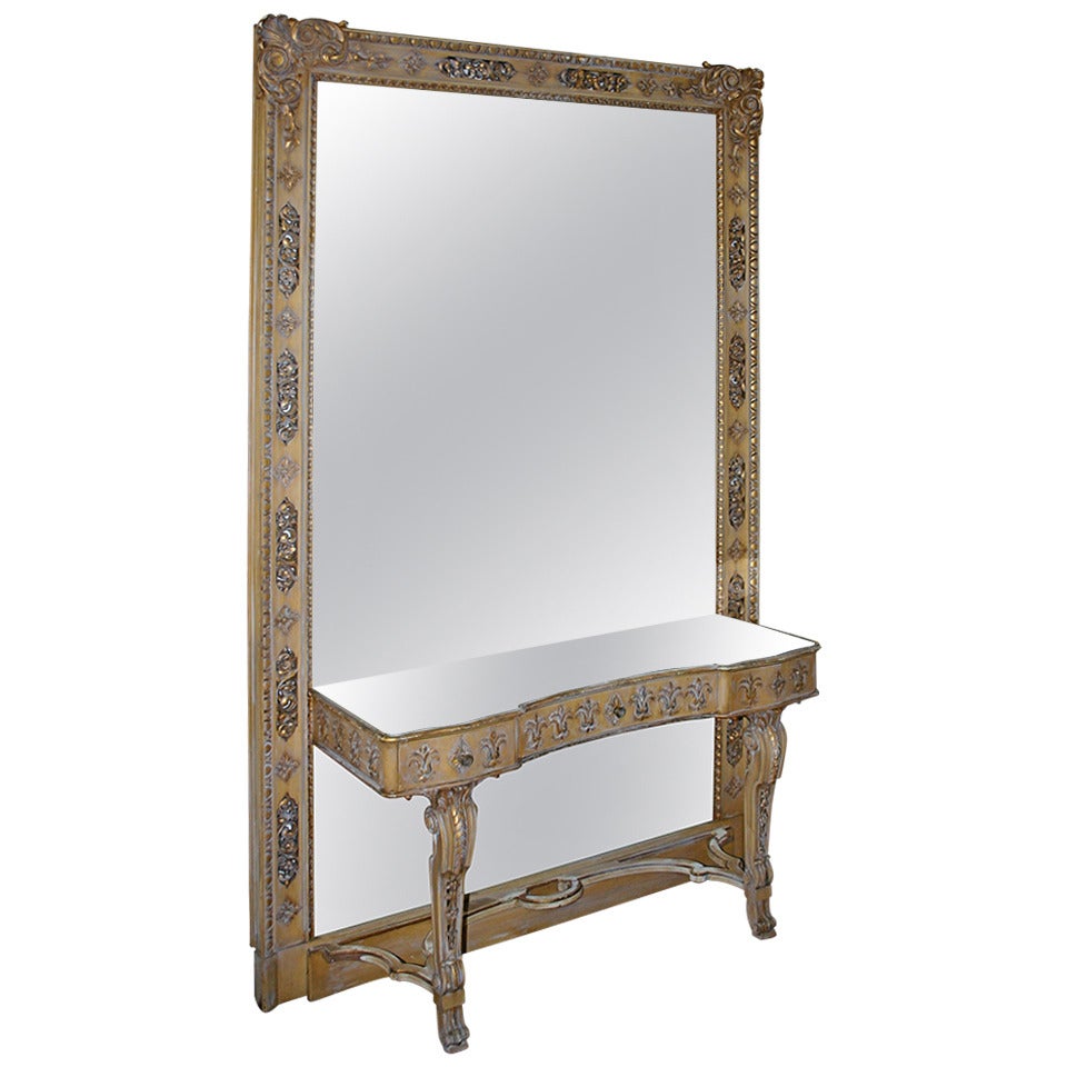 1940'S Hollywood Regency Hall Mirror with Console