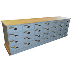 Antique 28 Drawer Factory Cabinet in Blue Paint