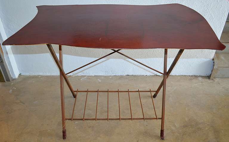 Biomorphic Leather Top and Steel Tall Table by Jim Zivic In Good Condition In Hudson, NY
