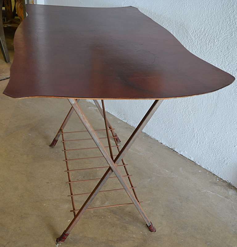 American Biomorphic Leather Top and Steel Tall Table by Jim Zivic