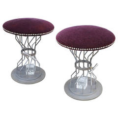 Retro Pair of Steel and Mohair Game Stools