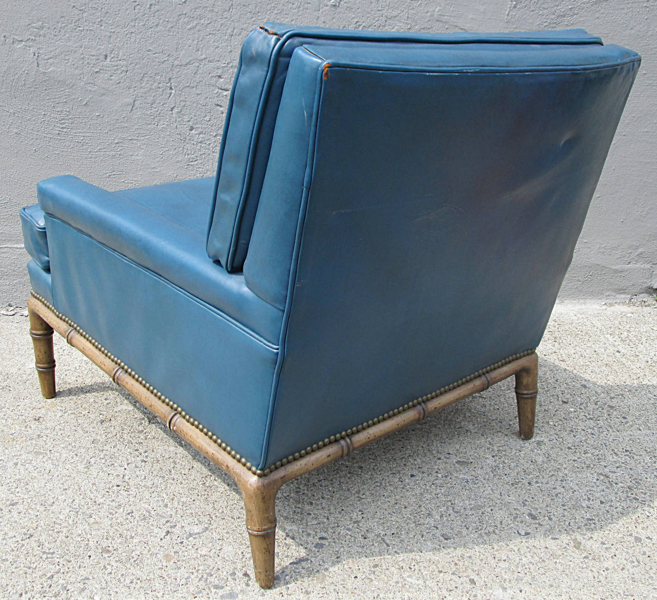 Blue Leather Club Chair by Erwin-Lambeth In Good Condition For Sale In Hudson, NY