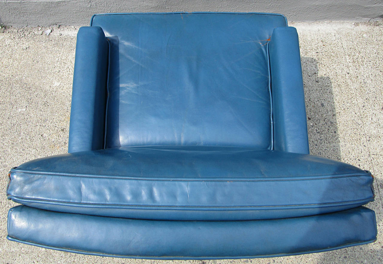 Blue Leather Club Chair by Erwin-Lambeth For Sale 1