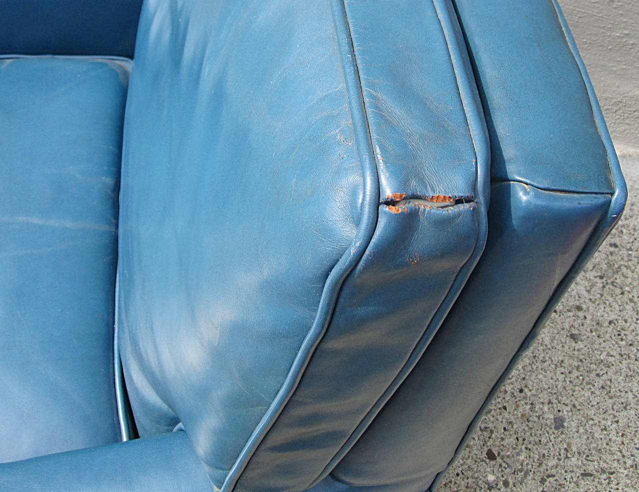 Blue Leather Club Chair by Erwin-Lambeth For Sale 5
