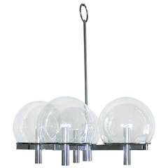 Five Arm Chrome Chandelier with Smoked Glass Globes by Gaetano Sciolari