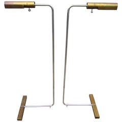 Pair of Adjustable Rotating Brass and Chrome Floor Lamps by Cedric Hartman