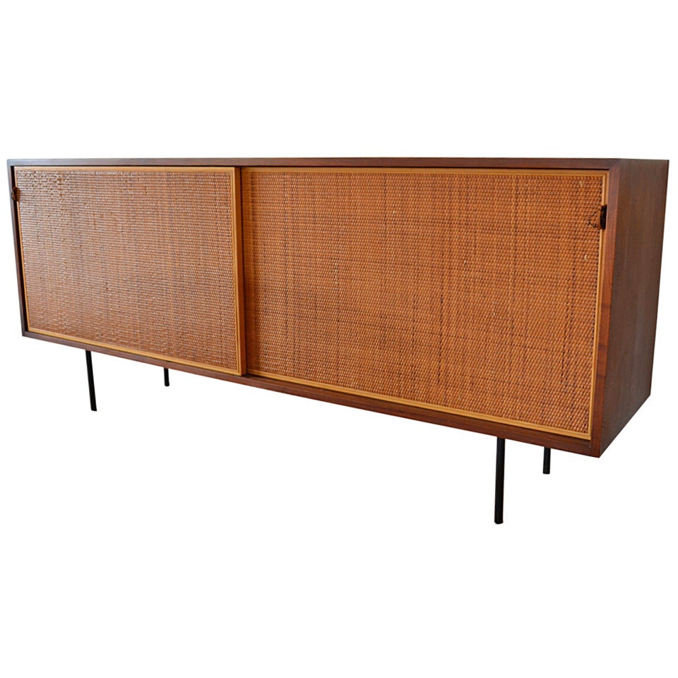 Florence Knoll Walnut and Cane Credenza