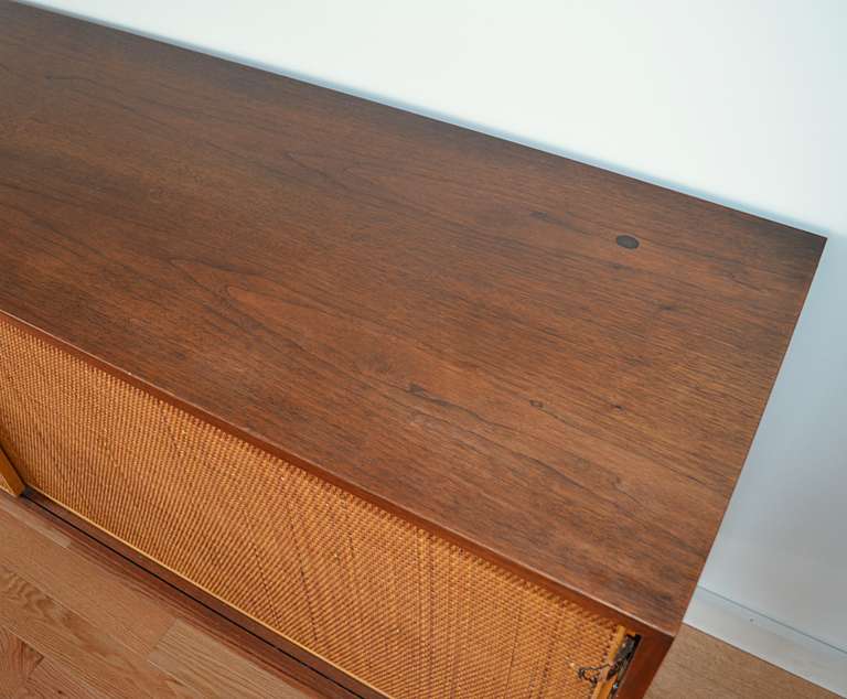 Florence Knoll Walnut and Cane Credenza In Excellent Condition In Hudson, NY
