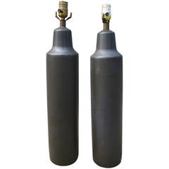 Pair of Matte Black Glaze Ceramic Bottle Form Table Lamps
