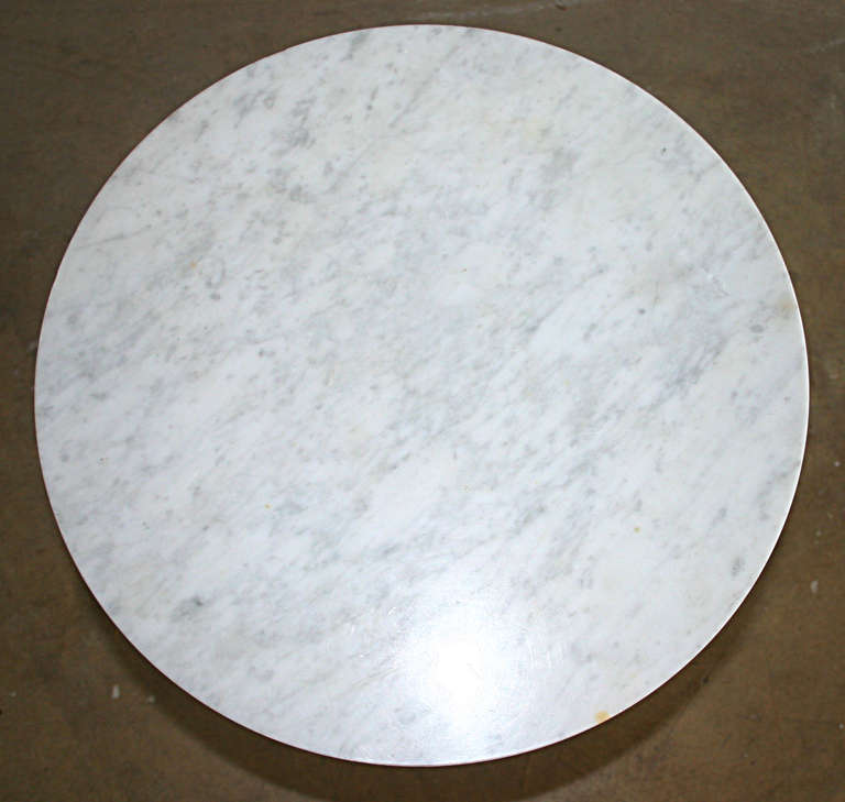 Round Marble Side Table on Chrome Base by Hugh Acton In Excellent Condition In Hudson, NY