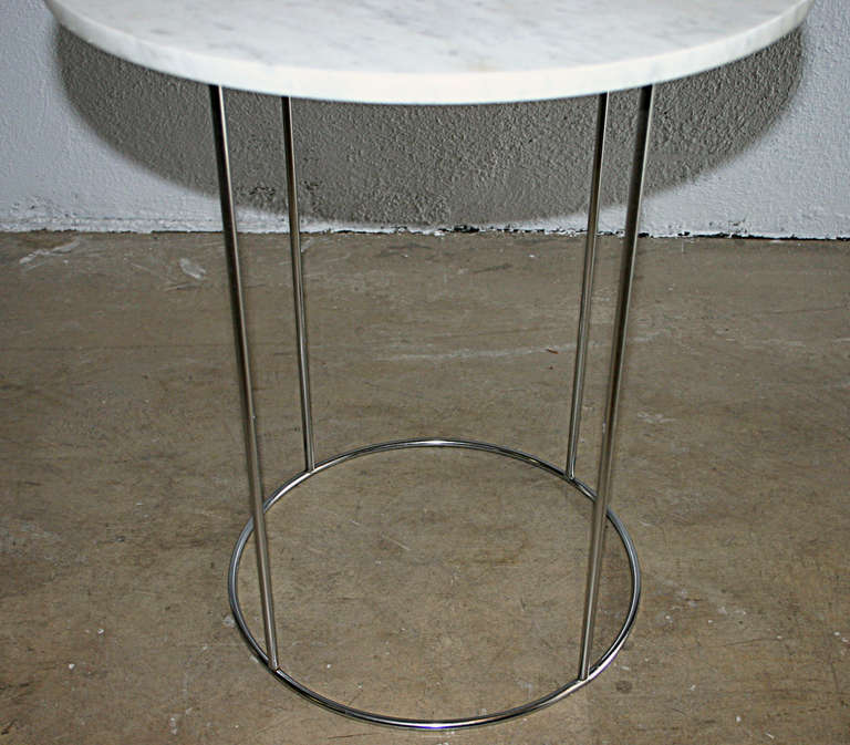 Mid-Century Modern Round Marble Side Table on Chrome Base by Hugh Acton