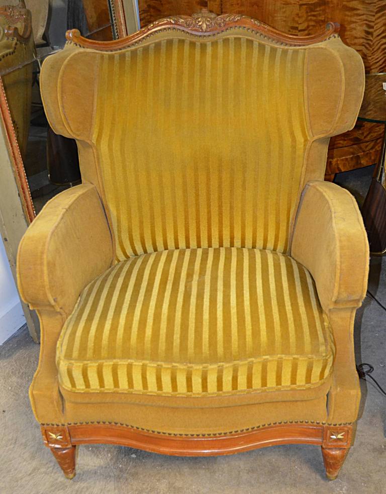French Pair of Maison Jansen Attributed Wing Lounge Chairs