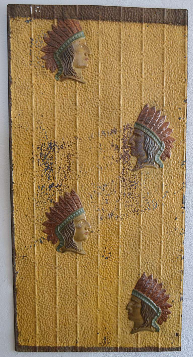 American Pressed Tin Panel  with Indian Chief Motif