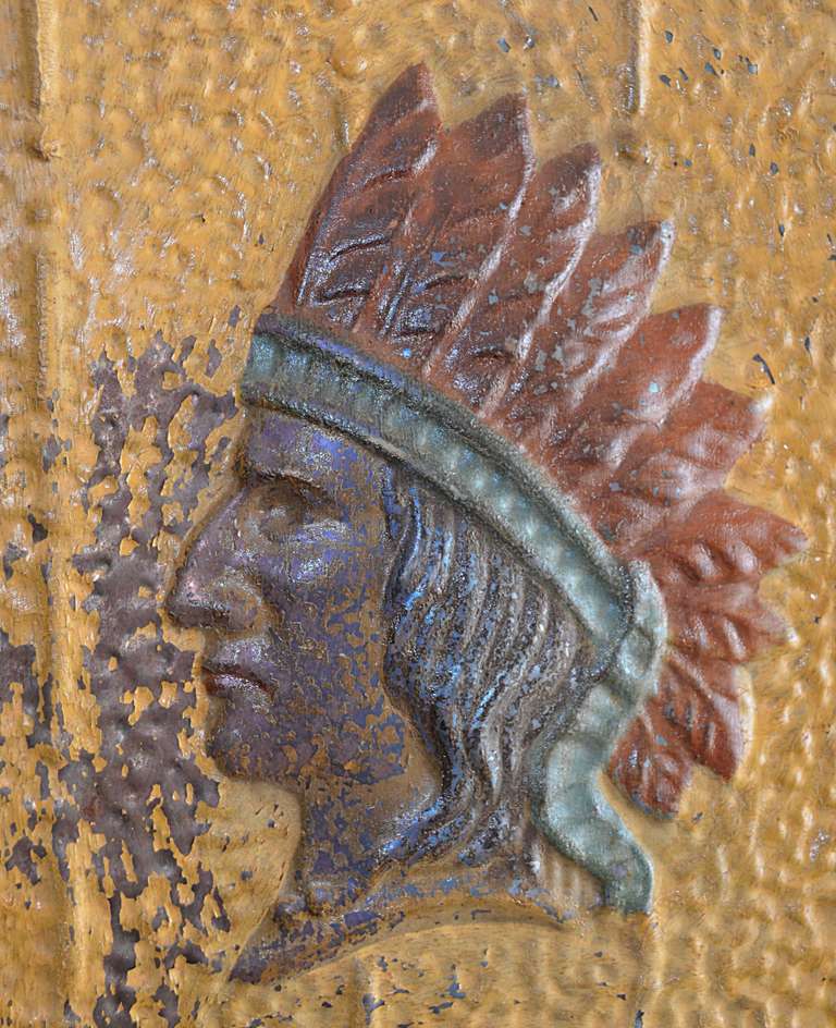 Pressed Tin Panel  with Indian Chief Motif In Excellent Condition In Hudson, NY