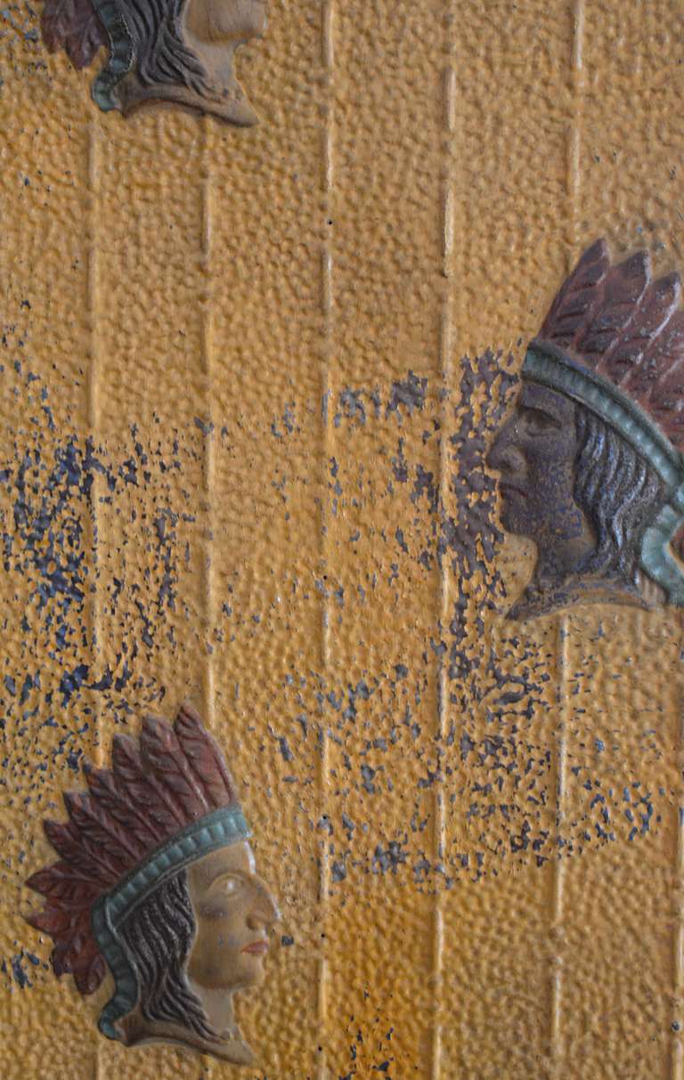 Paint Pressed Tin Panel  with Indian Chief Motif