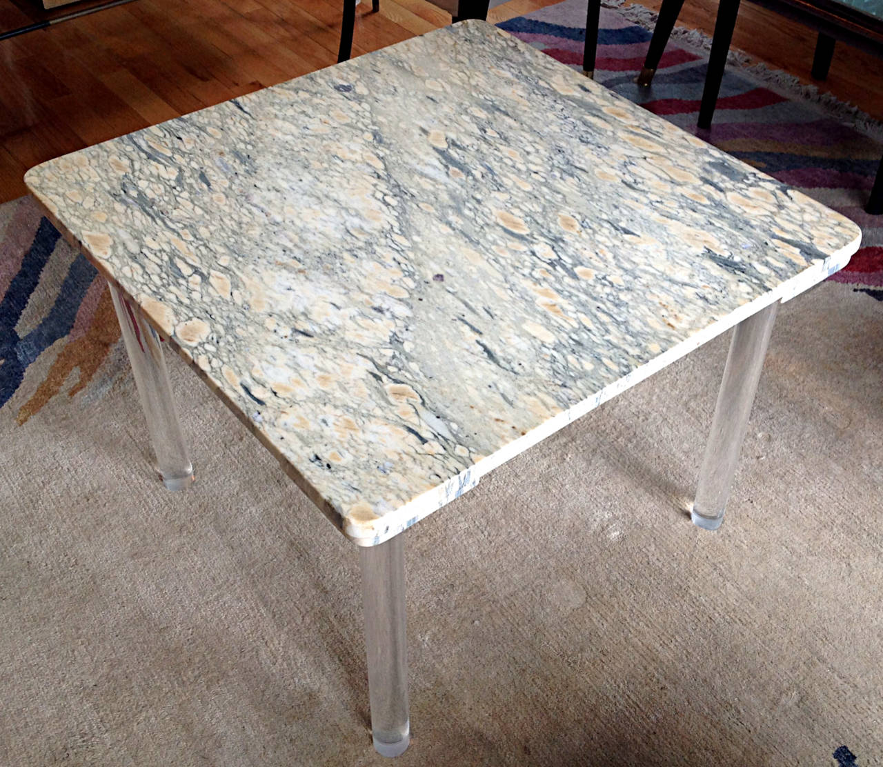 Marble and Lucite Cocktail Table In Excellent Condition For Sale In Hudson, NY