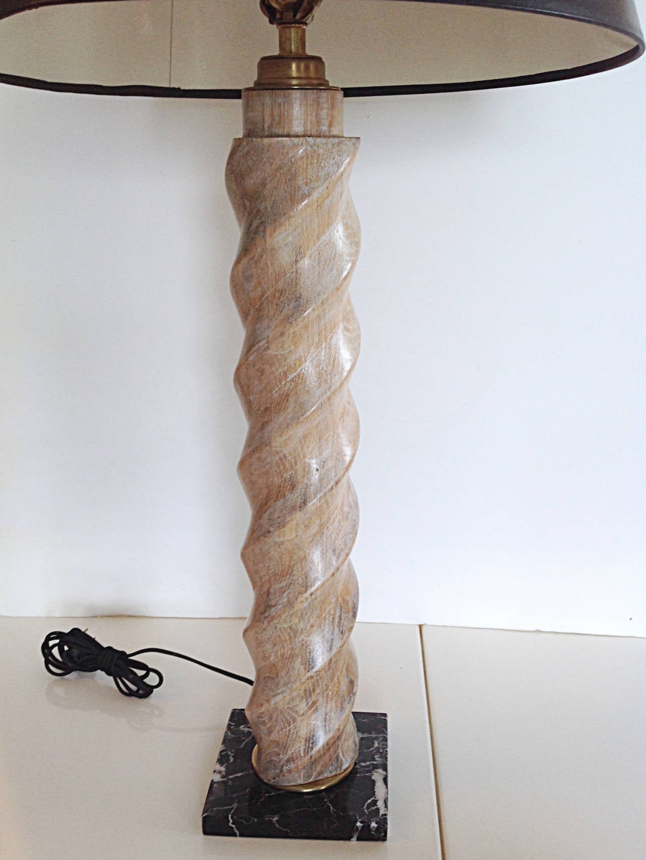 Mid-20th Century Pair of Cerused Oak Spiral Twist Table Lamps For Sale