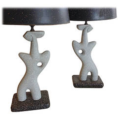 Pair of Matte Glazed Terracotta Biomorphic Modernist Table Lamps