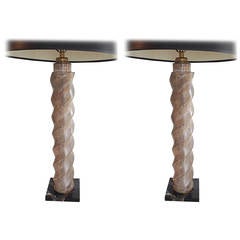Pair of Cerused Oak Spiral Twist Table Lamps