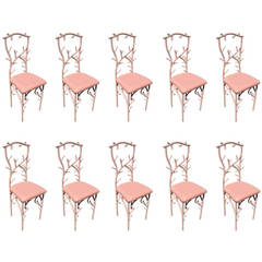 Coral Form Aluminum Dining Set of Ten Chairs and Glass Top Double Pedestal Table