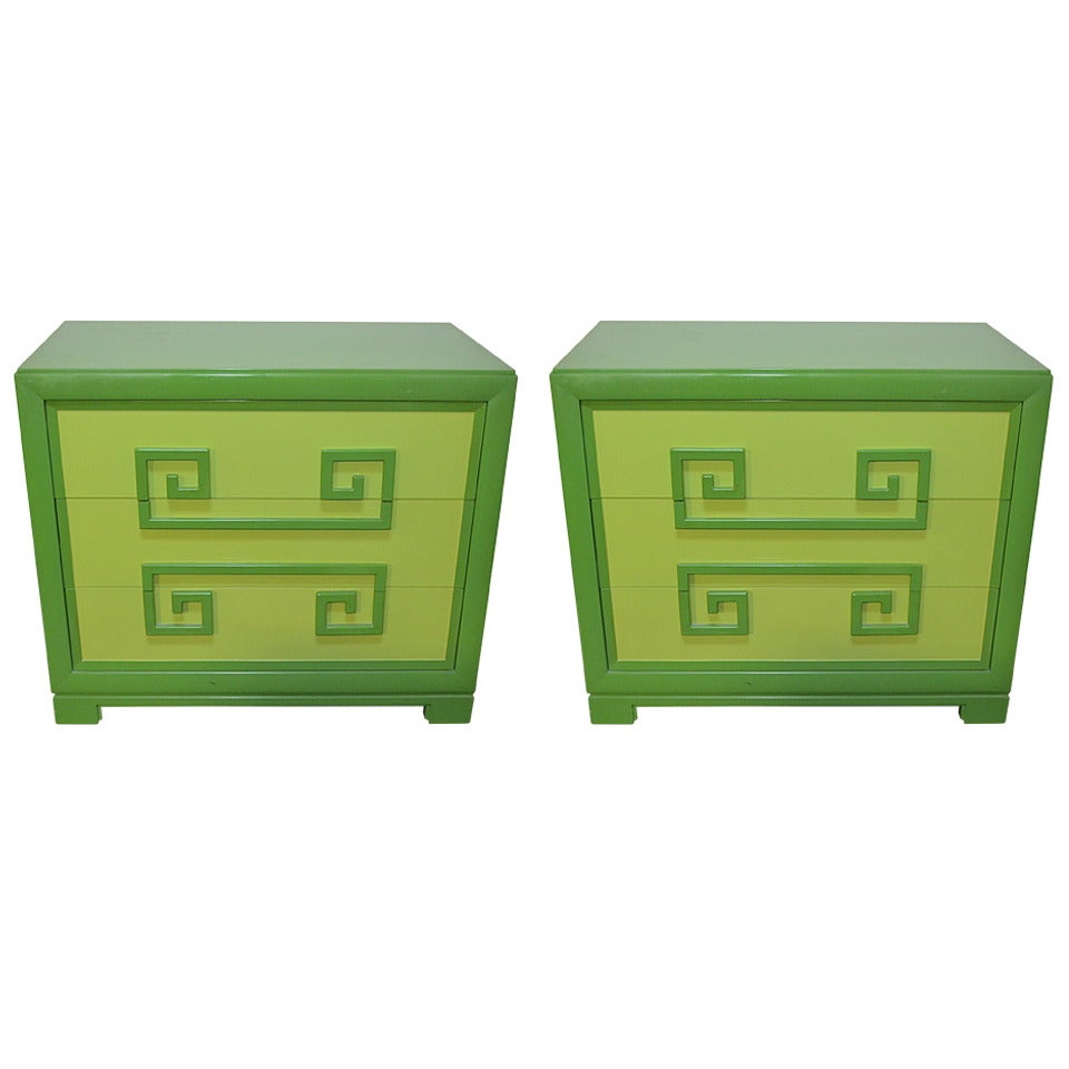 Pair of Kittinger Two Tone, Greek Key Chests For Sale